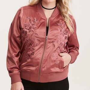 Torrid silk embroidered bomber rose